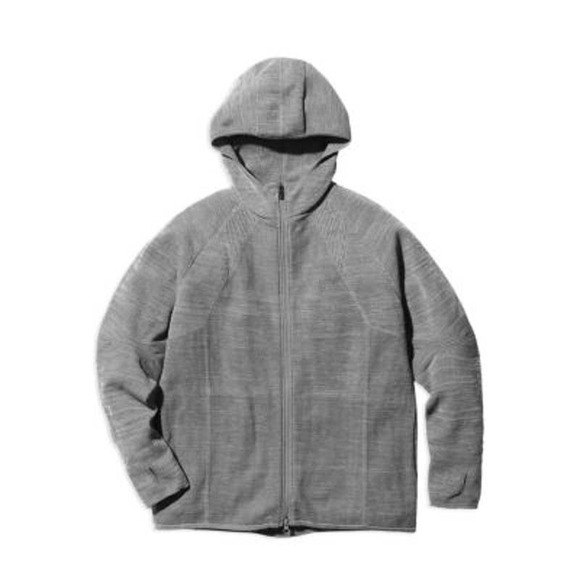 Snow Peak Men's Knit Stretch Jacket w/ Hood, Zip Up, Light Gray